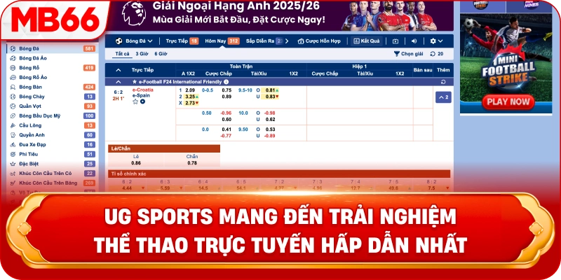 UG Sports mang đến trải nghiệm thể thao trực tuyến hấp dẫn nhất
